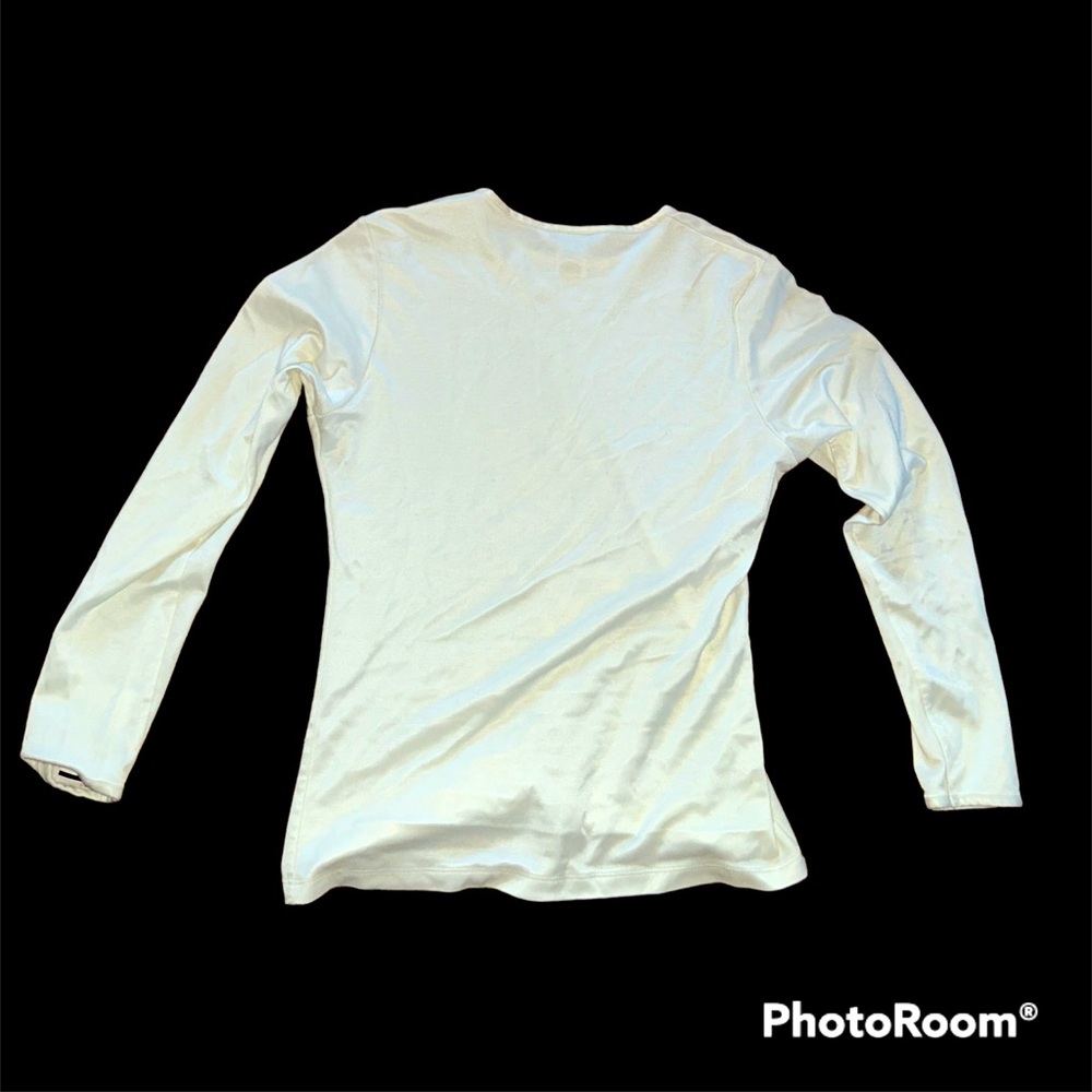 White, Medium, silk texture, tight long sleeve 50% cotton, 50% Algodon